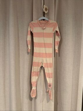 Burt's Bees Baby Pink & Cream Striped Footies Pajamas Organic Cotton 18M